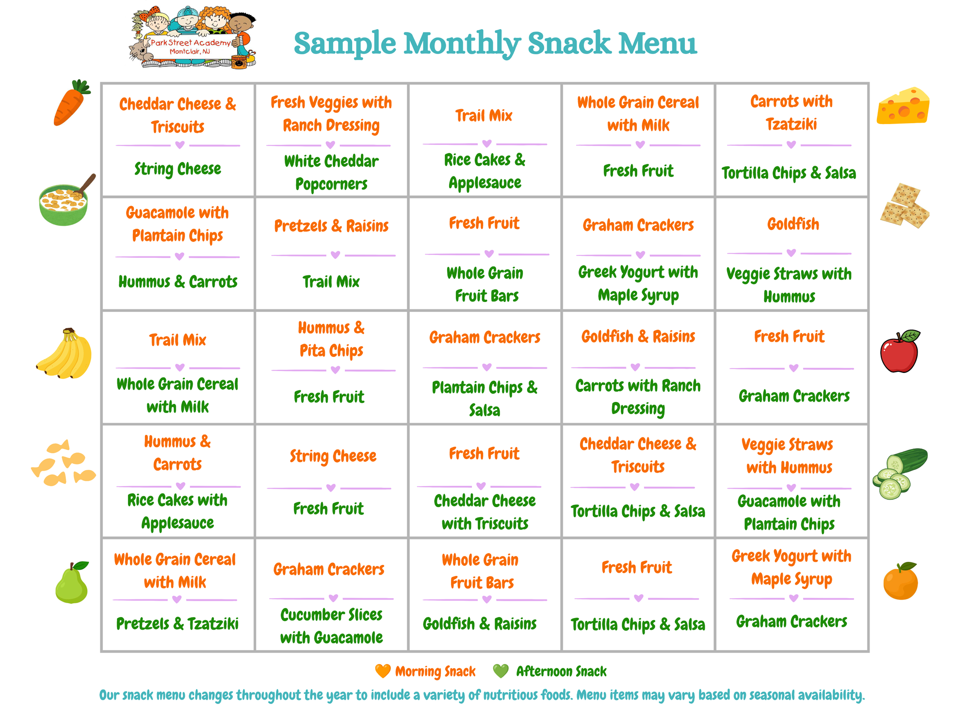 Sample-Snack-Calendar